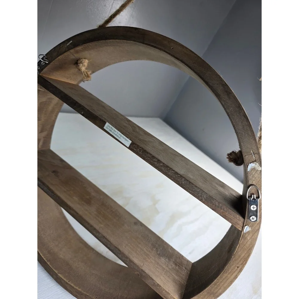 Rustic Wood Circular Floating Shelf Round Boho Wall Decor Shadow Box 17.5 Inch